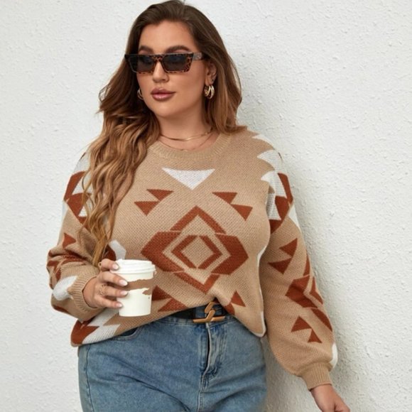 Geo Aztec Pattern Drop Shoulder Sweater 2XL - Picture 2 of 10